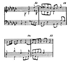 Johann Sebastian Bach, es-Moll-Fuge, Takte 52 bis 55